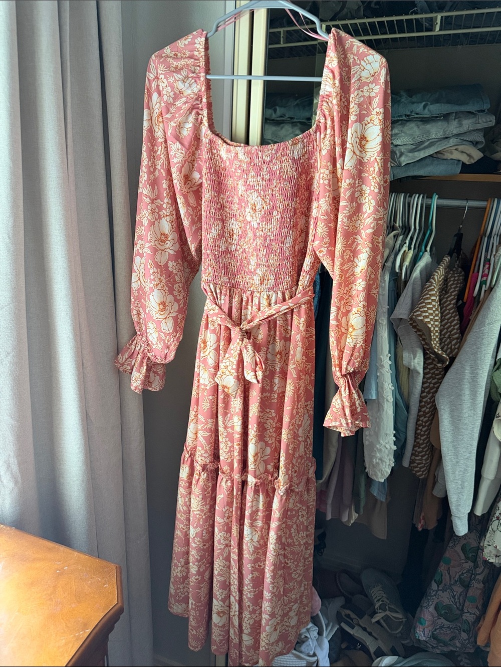Vici Coral Floral Smocked Maxi Dress